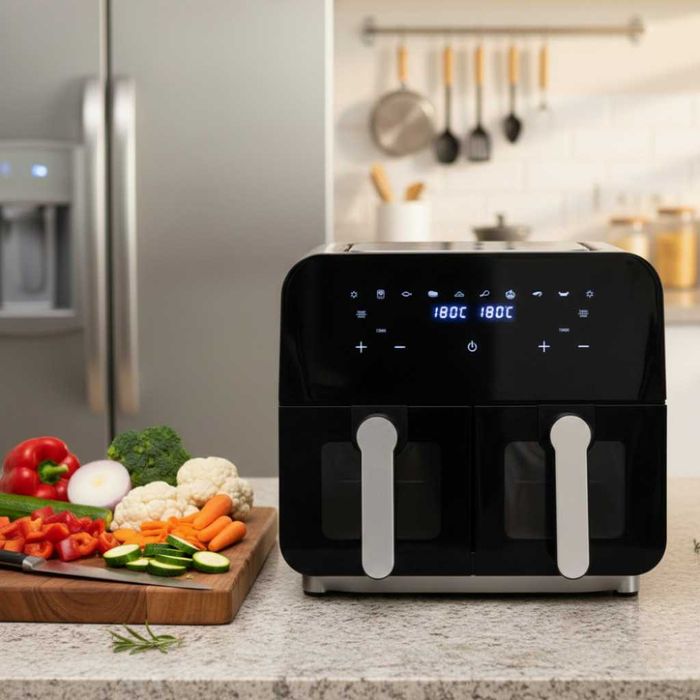 Двоен фритюрник Cheffinger с горещ въздух – 9 л дигитален дисплей 360°