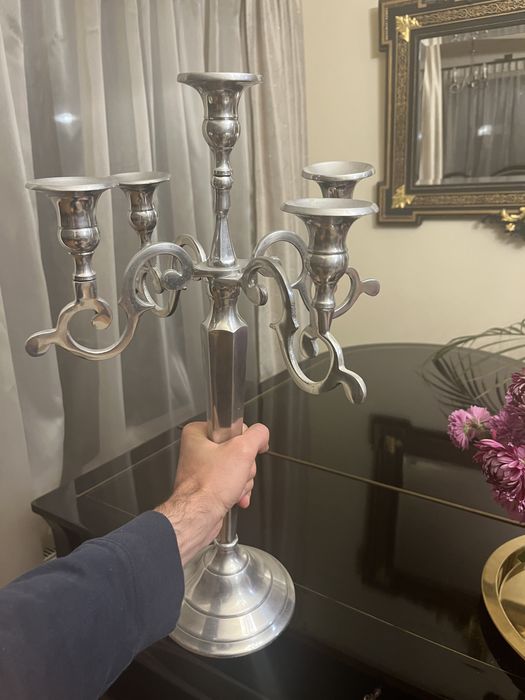 Sfesnic metalic 50 cm clasic argintiu cu 4 brate