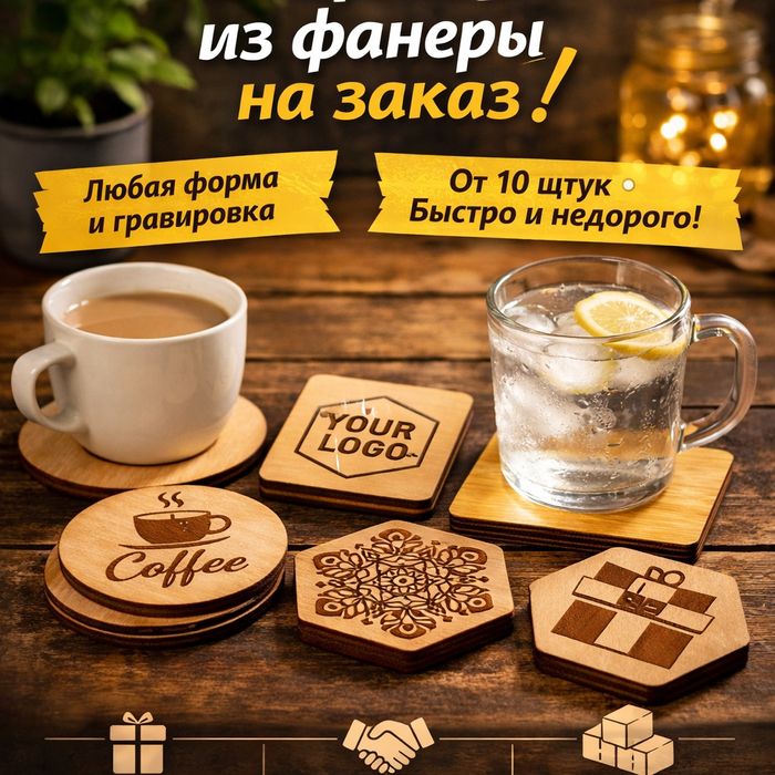 Подстаканники из фанеры на заказ | Логотип | Брендирование