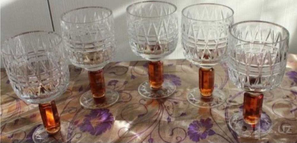 Винтажные хрустальные бокалы «Олимпиада-80» СССР, 5 шт.