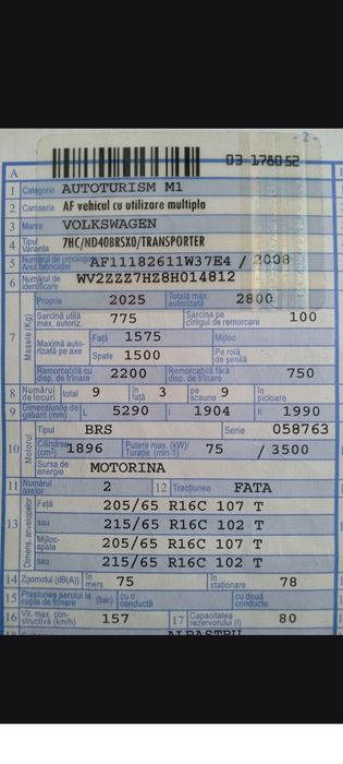 VW T 5 Transporter 1,9 Tdi *E 4*Autoturism 8+1*Long * Înmatriculat