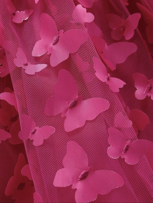 Вълшебна рокличка за бебе с 3D пеперуди в циклама/фуксия 12-18М