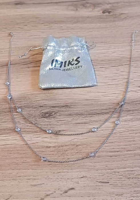 Сребърно колие, двуредово с камъни