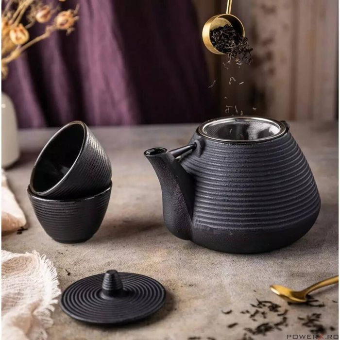 Ceainic din fonta cu filtru si doua cani, 1L, KingHoff