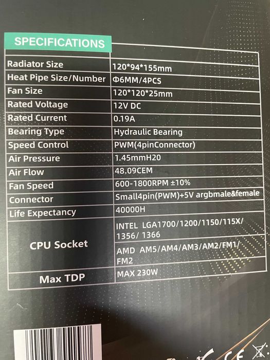 Coler Intel LGA 1150, 1151, 1200,1700, AMD AM3, AM4, AM5, led, cupru