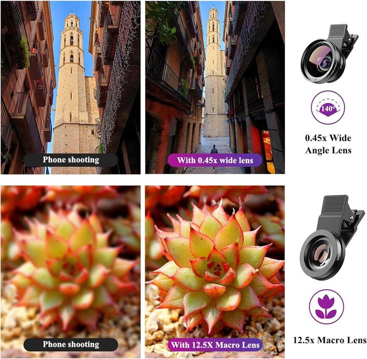 Lentila 2-in-1 macro 12.5x si wide angle 0.45x cu clip pentru telefon