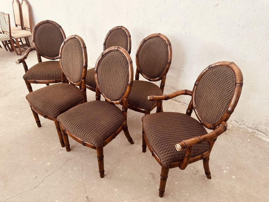 Комплект 6 шведски трапезни стола – масивен дъб, Hollywood Regency / Louis XVI