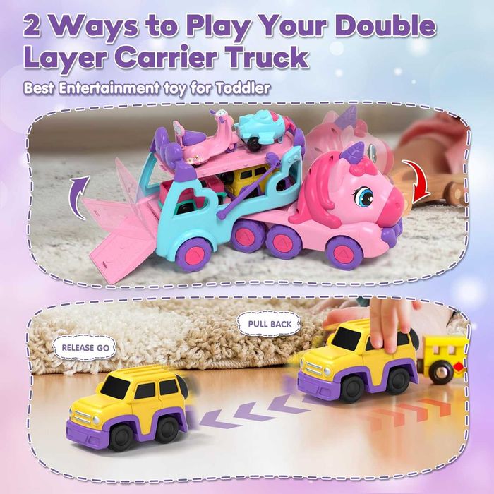 Камион с малки превозни средства, светлина и звук за деца /момиче/