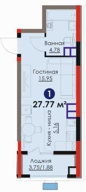 1комнатная СТУДИЯ (27,7 м2)  Яшнабад метро ,ВЫГОДНО•РАССРОЧКА (S)
