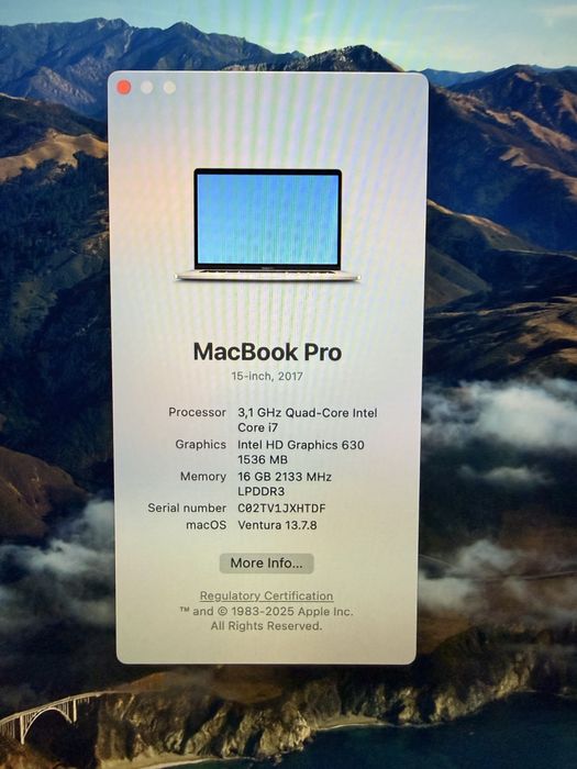 MacBook Pro 15” 2017 – i7 / 16GB RAM / SSD 512GB – Retina