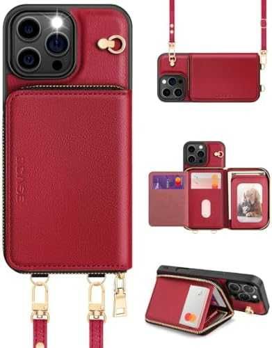 Нов Калъф за iPhone 16 Pro Max PU кожа RFID портфейл с презрамка и цип