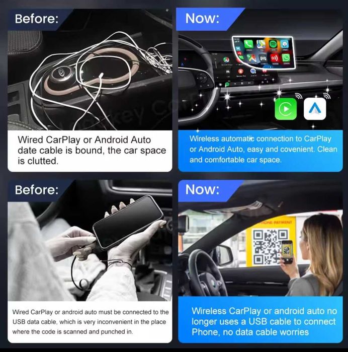 Adaptor USB CarPlay & Android Auto Wireless Dongle Plug & Play