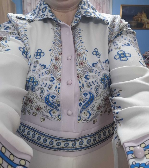 Rochie eleganta superba, alba cu model etnic violet, TrendButik, L-40