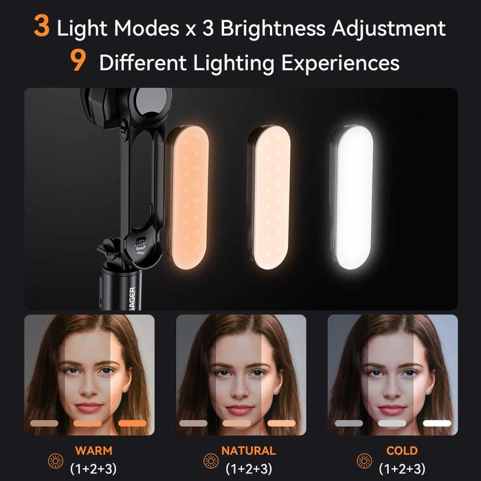 ESSAGER Gimbal трипод с подвижна запълваща светлина за iPhone ,Android