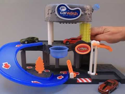 Паркинг автомивка с течаща вода и коли, с ефекти