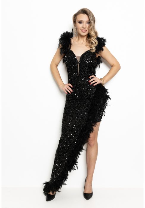 Официална рокля с пайети и пера