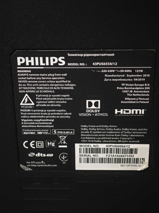 Televizor LED Smart PHILIPS 43PUS6554/12, Ultra HD 4K, HDR, 108 cm