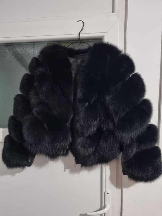 Black natural fur fox coat M/L haina blana naturala vulpe