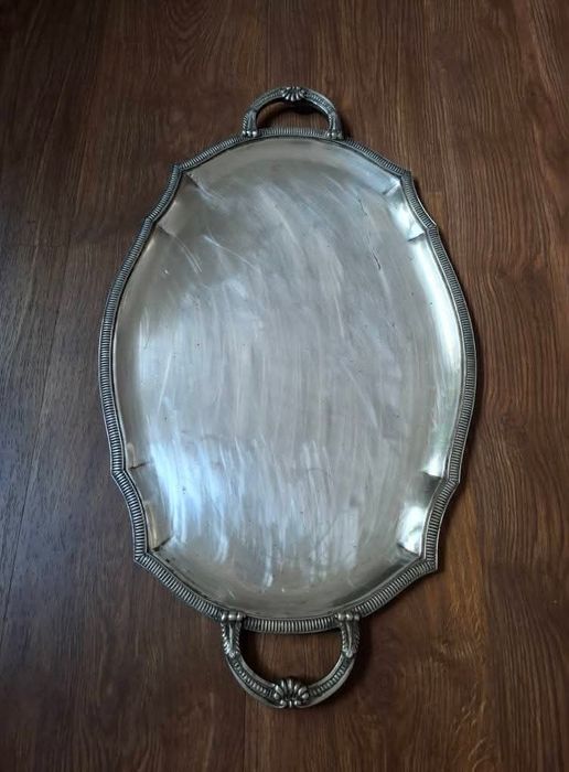 Старинен голям, посребрен поднос