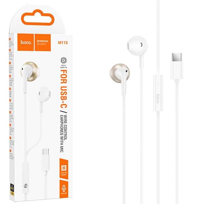 Casti cu Fir Hoco M115 USB-C, 1.2m Cablu