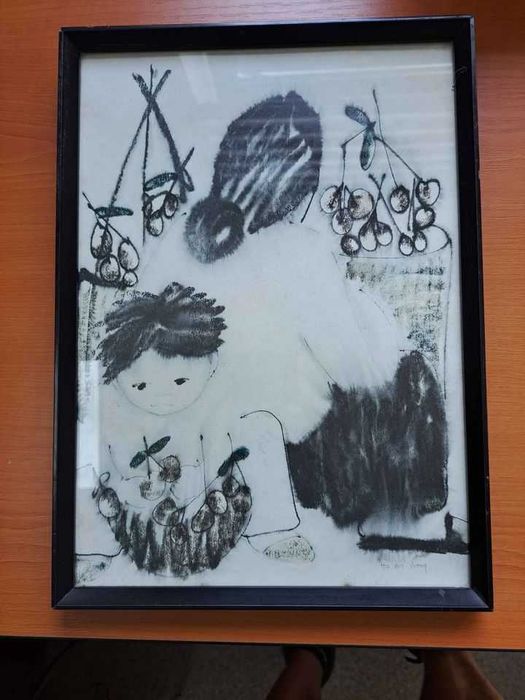 2 tablouri creion semnate-dedicatie provenienta Anglia