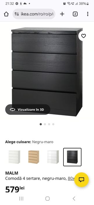Comoda Ikea Malm 4 sertare neagra