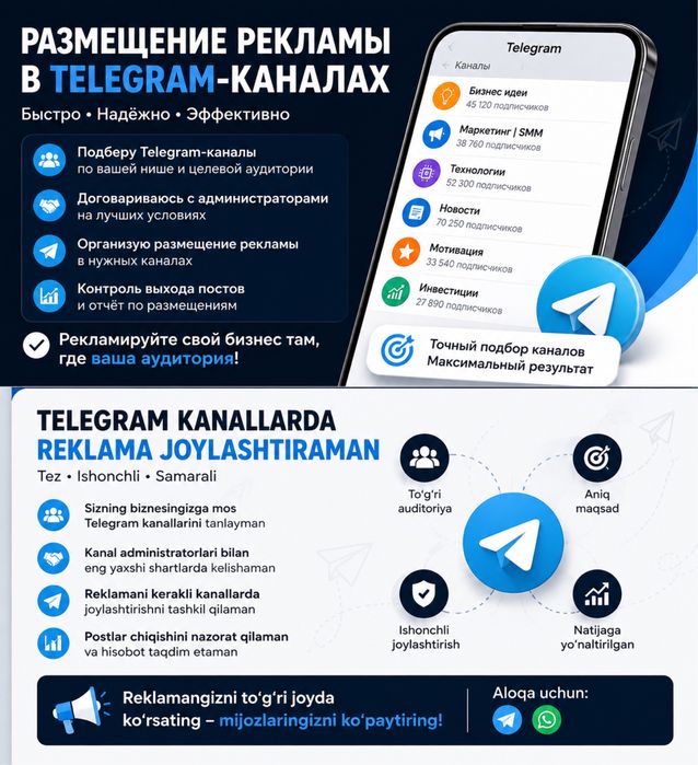 Telegram kanallarda reklama joylashtirish xizmati