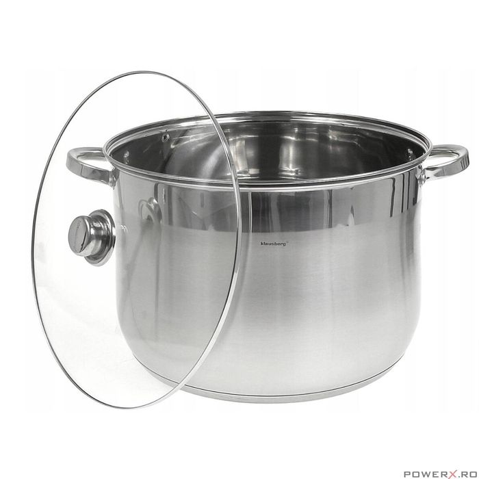 Oala din inox cu capac din sticla, 34cm, fund termic multistrat, 22.4l