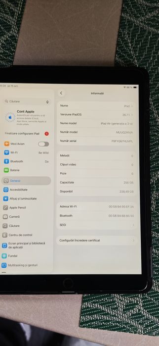 Vând Apple iPad Air generația a 3-a, 10.5”, 256 GB, Wi-Fi.