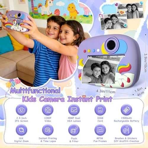 Нов Фотопринтер Фотоапарат за деца моментен печат 2.4 IPS 32GB идеален подарък дете