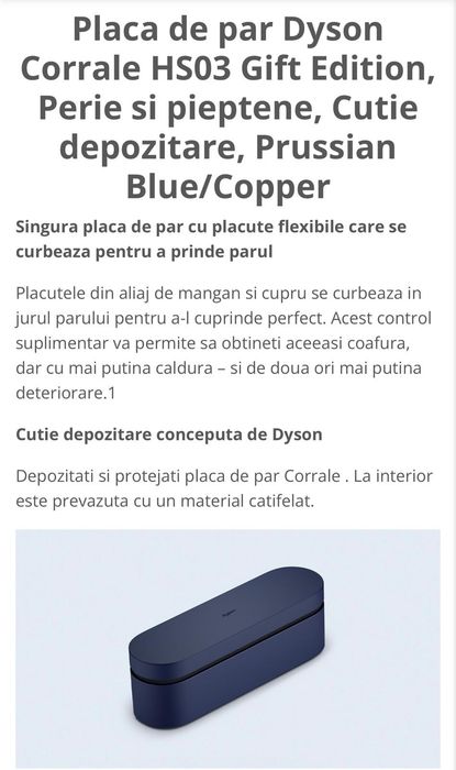 Placa de par Dyson Corrale HS03 albastru de Prusia/Cupru intens + Perie si pieptene + Cutie depozitare