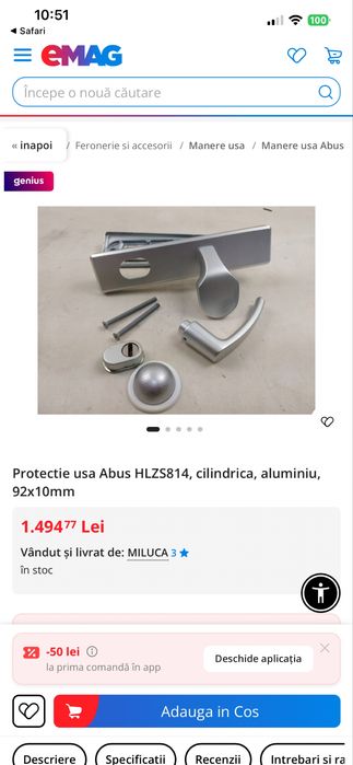 Protectie usa Abus HLZS814, cilindrica, aluminiu, 92x10mm