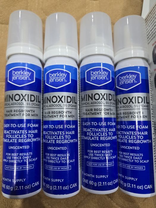 Minoxidil 5% Spumă Berkeley Jensen - Set 4 flacoane, supply pentru 4 luni
