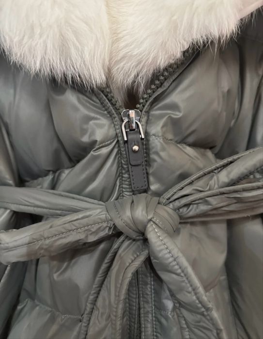 Geaca lunga puf gasca si blana de vulpe S-M noua