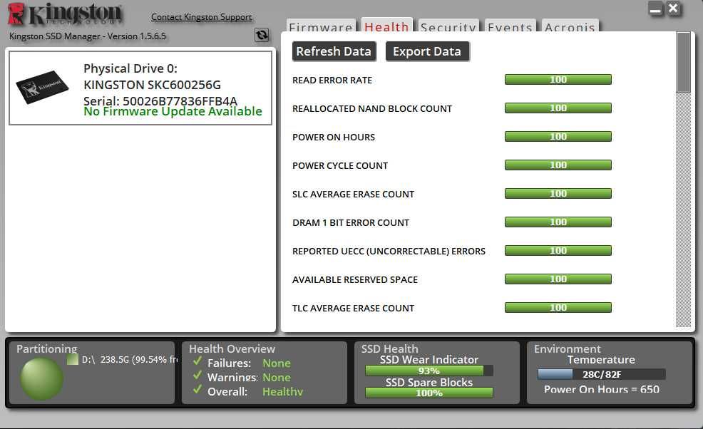 SSD Kingston KC600 256GB SATA III – 93% Health – Testat Complet – 562 MB/s