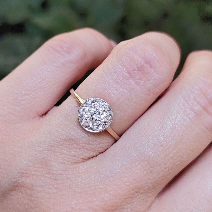 inel antique 1910-1920, aur 14k, diamante, certif
