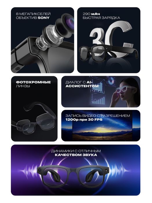 Новые Умные AI-очки с камерой и Bluetooth