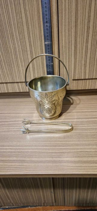 Индийская мельхиоровая чаша для льда и половник из серебра