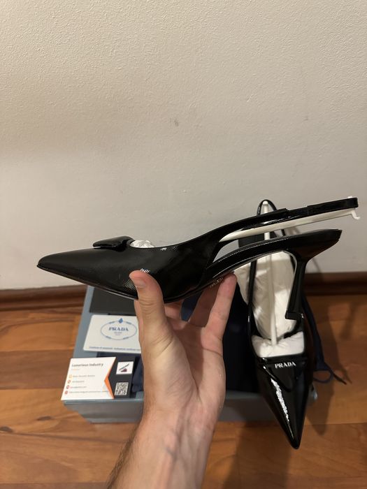 PRADA Logo-Plaque Slingback Pumps