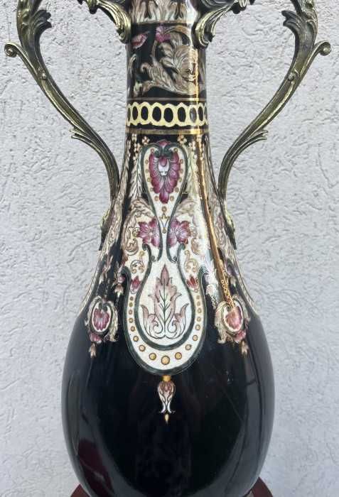 Impozanta vaza cu anse-portelan-bronz-pictura manuala-email-Franta