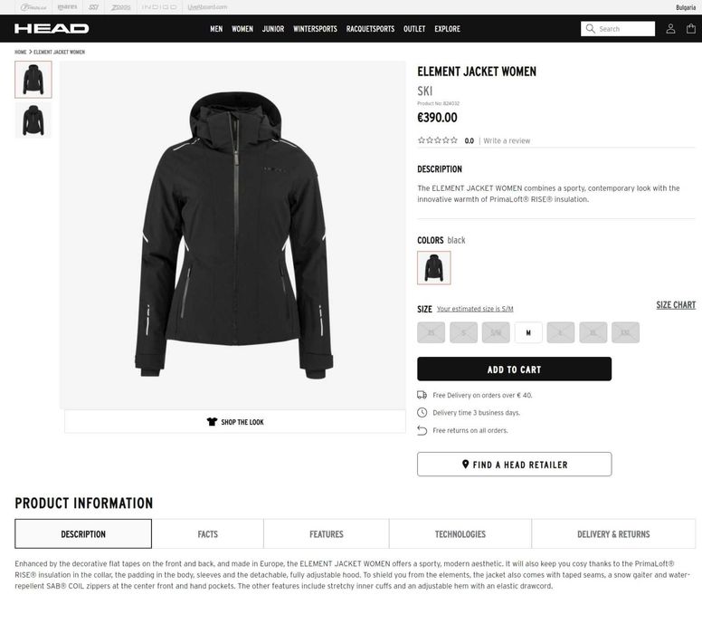 HEAD Element 20k, S, M, L ново, оригинално дамско ски/сноуборд яке