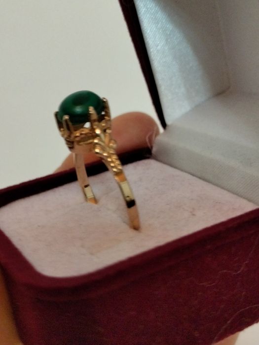 Советское кольцо 583 пробы с малахитом