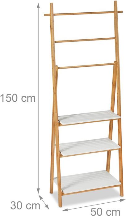 Свободностояща бамбукова закачалка за кърпи с рафтове 150 x 50 x 30 см