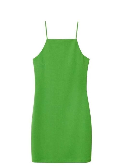 Rochie scurtă damă verde aprins cu bretele, mărimea  S, nouă