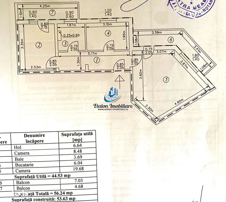 Apartament 2 camere, etaj 2, 2 balcoane, Zona Piata Centrala/Bradet