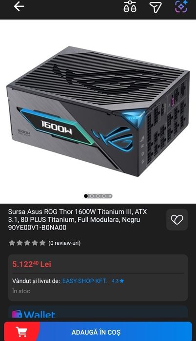 Sursa Asus ROG Thor 1600W Titanium III display OLED Full Box
