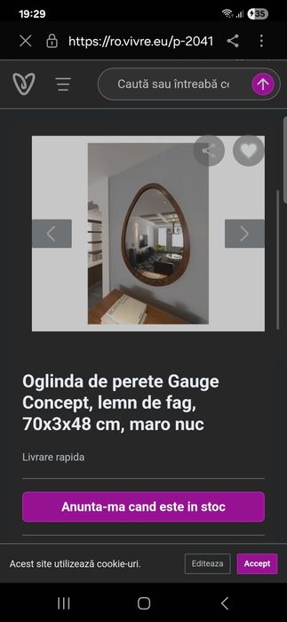 Vând oglinda de perete lemn de fag