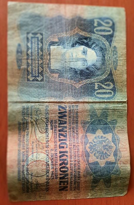 Старинна банкнота 20 крони Husz Korona Hungary Austria kroner 1913г.