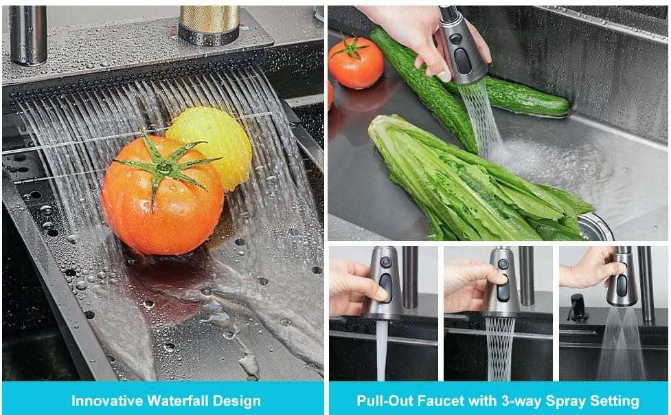 Мултифункционална кухненска мивка с две корита