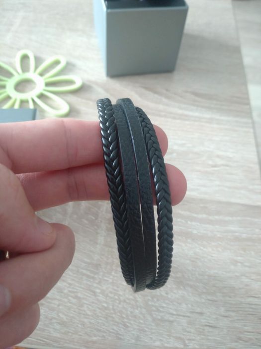 Bratara barbati din piele cu otel inoxidabil